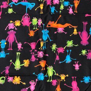 Funny Cartoon Frog Fabric Novelty Print Multicolor on Black by Hi Fashion 3 Yard
